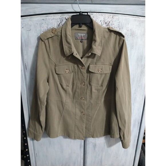 Torrid Ladies Button Up Jacket Size 2 Olive Green Military Outdoorsy Boho - Picture 1 of 8